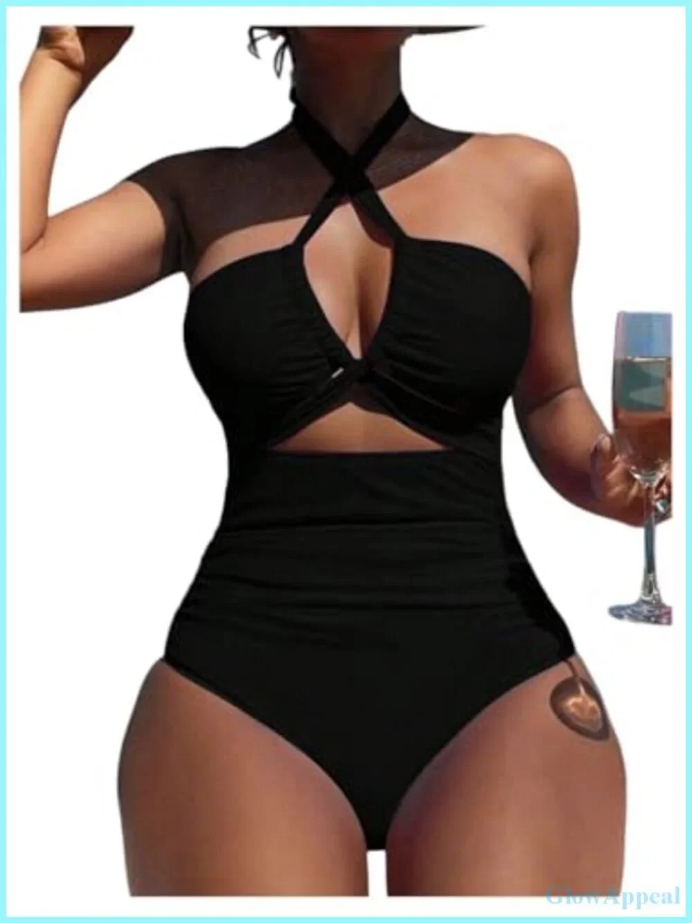 Cut Out Criss Cross Halter One Piece Swimsuit High Waisted Tummy Control Ruched